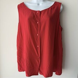 LIZ CLAIBORNE COLLECTION Red 100% Silk Sleeveless Button Front Blouse top Sz 16